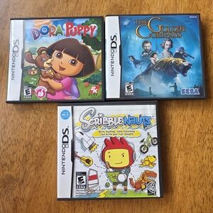 Nintendo DS Game Bundle Of 3 - Dora Puppy, The Golden Compass & Scribble Nauts